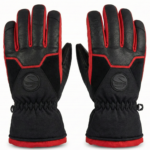 Pro-Performance Black & Red Leather Ski Gloves – Thermal Winter Sports Hand Wear