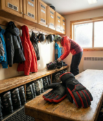 Pro-Performance Black & Red Leather Ski Gloves – Thermal Winter Sports Hand Wear