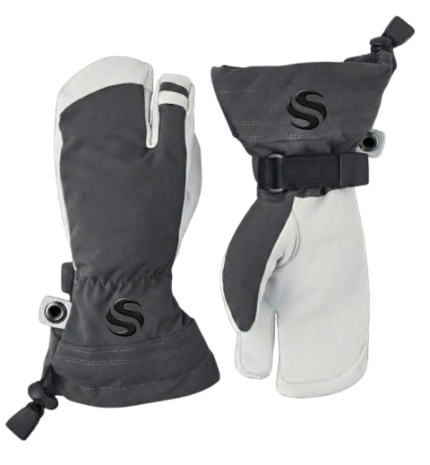 Syed Pro-Series 3-Finger Leather Ski & Snowboard Mittens – Grey/White