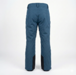 Blue and black men's ski suit set showing a hooded jacket with chest pockets and matching ski pants with reinforced ankles.