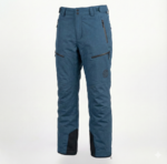 Blue and black men's ski suit set showing a hooded jacket with chest pockets and matching ski pants with reinforced ankles.