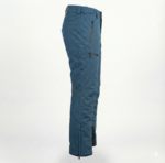 Blue and black men's ski suit set showing a hooded jacket with chest pockets and matching ski pants with reinforced ankles.