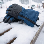 Premium Navy & Black Leather Ski Gloves | Zipper Storage Pocket