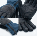 Premium Navy & Black Leather Ski Gloves | Zipper Storage Pocket