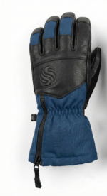 Premium Navy & Black Leather Ski Gloves | Zipper Storage Pocket