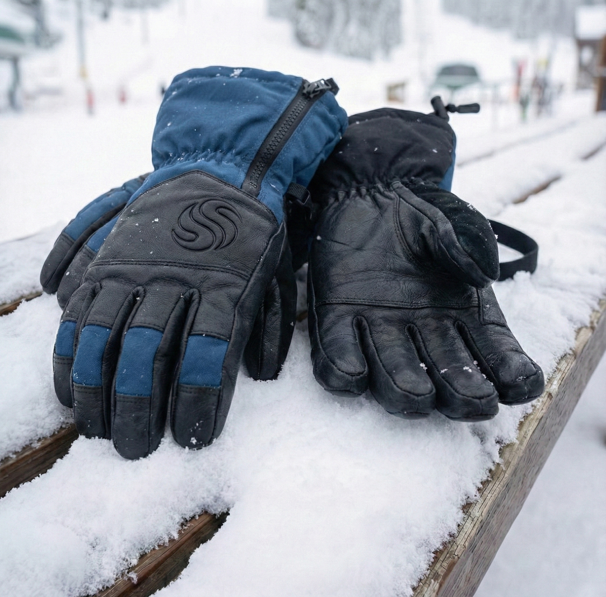 pro-series-navy-blue-leather-ski-gloves-with-zipper-pocket-snow-bench Premium Navy & Black Leather Ski Gloves | Zipper Storage Pocket